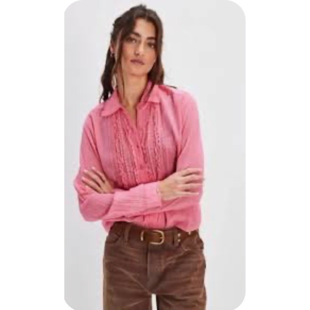 FP One Free People Drew TuxedoShirt Pink cotton blouse new NWT casual fitted